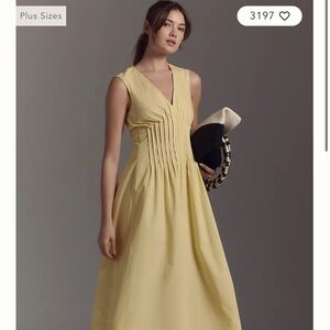Anthropologie Yellow Pleated Midi Dress